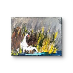 Swans Colorful Modern Art Acrylic Painting on Canvas 11×14.