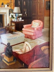 Oil Painting of Interior Scene – Drawing Room – Signed