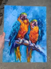 Macaw Birds Parrots impasto Oil Painting Original 18×14 Tropical Wall Artwork