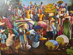 Monumental Ulysse Eddy Oil Painting 2003 Large Market Scene Figures Canvas 60in