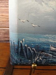 Lighthouse Everett Woodson 7.5″ x 9″ Oil Painting Seacoast Boat Gull Frameless