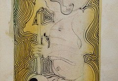 Jörg Shimon Schuldhess 1941-1992 Basel/watercolor & ink „Lone Thinker“ 1987