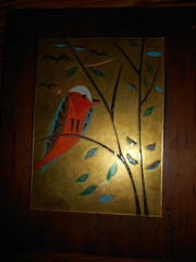 Vintage MCM Judith Daner 2 Enamel on Copper Decorative Birds paintings-Chestnut