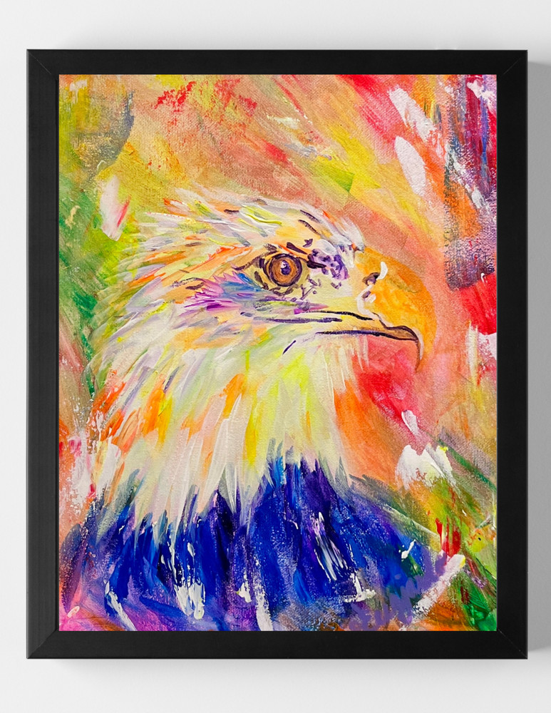 GUAJARDO Original Neo Expressionism Neon Patriot Eagle 14X11 Canvas Signed Art