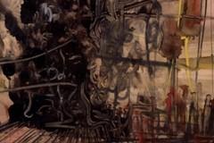 Hans Walter Sundberg, Swedish artist. Mixed media on panel. Abstract composition