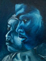 Original African American Man Woman in Blue Painting Artist LaToya Smith