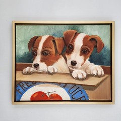 Jack Russell Terrier Puppies in Box Original Oil Painting 16×20 Canvas Dog Decor