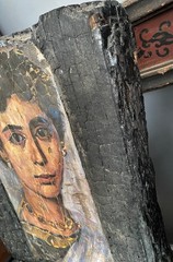 Ancient Roman Egyptian Fayum Woman Portrait Wood Panel Painting