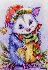 ACEO Original Painting OOAK – Christmas Opossum – Bartshe