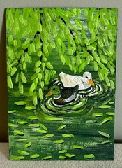 ACEO Original Acrylic Painting by Annelisek.art, Duck Mallard Pond, 2.5 X 3.5in