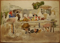Ukrainian Soviet USSR Painting realism fauvism cubism marketplace sketch
