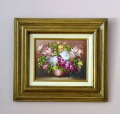 Vintage ORIGINAL 1980s Shades of Pink Floral Daisies SIGNED W Damien FRAMED