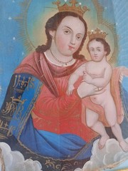 Antique Spanish Colonial Oil Painting Virgin Mary Baby Jesus Oil on Canvas