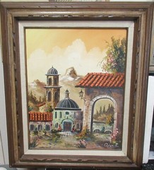 PALENCIA MEXICAN MISSION VILLA ORIGINAL OIL ON CANVAS LANDSCAPE PAINTING