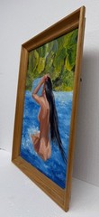 Vintage Original Tropical Island Paradise Goddess of Water Signed Painting