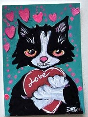 Original ACEO Cat Heart Pet Friendship Love Dulce Maria Rico „SIMBA“