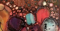 Canvas Board 8×8″ Bubbles Sea animals original painting by Lynne Kohler