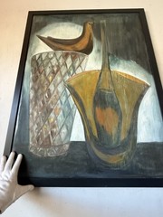 MARGARET HOPKINS VINTAGE MID CENTURY MODERN ABSTRACT STILL LIFE OIL PAINTING 62
