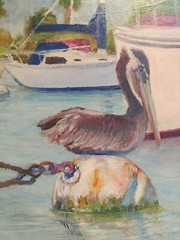 Original Pelican on Bouy signed RAMFISH Artist Oil on Wood Panel 8″x 8″