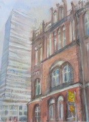GERRY MILLER. Watercolour. „Post Office, Frankfurt Oder“. No frame. 24x32cm.
