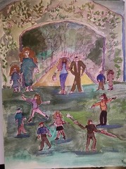 Saturday In The Park Abstract Expressionist Original Watercolor Painting 5×7