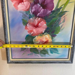 Vtg Original Painting Signed by Artist Rose of Sharon Bouquet Pink Purple Framed