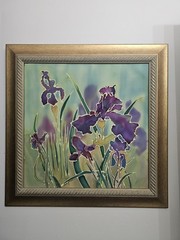 Signed Original Ink on Silk Painting- Irises on Silk by Anne Gordon- Framed