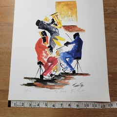 Ken Touzet Signed Watercolor Art New Orleans Jazz Preservation Hall Vtg Art