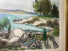 Frederick Childs (1908 – 1978) „Coastal Landscape“ Pastel Painting-Signed/Framed