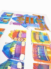 1999 Mixed Media Painting on Illustration Board Colorful Houses Gouache Acrylic