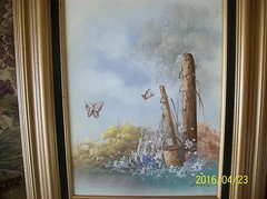 Butterflies In A Field Of Wild Flowers Painting Oil On Canvas Signed Framed