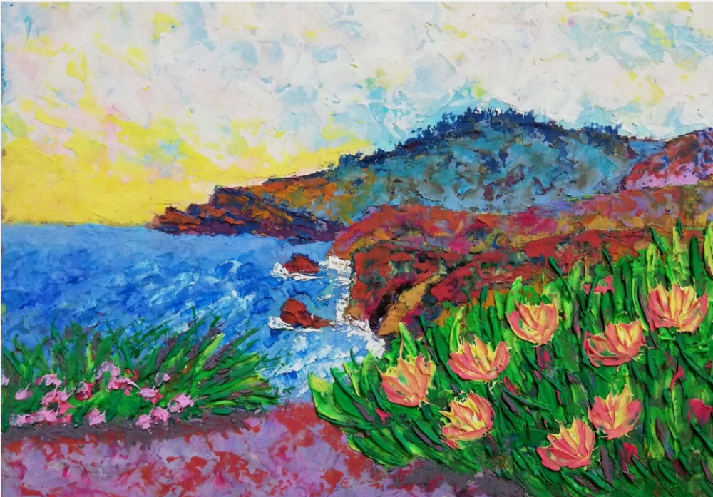 Sea Beach Coastal Original Oil Painting. Italy Natural Sea Landscape .22×31 cm