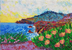 Sea Beach Coastal Original Oil Painting. Italy Natural Sea Landscape .22×31 cm