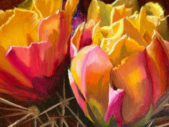 Listed Artist John Cox (1941- ) CACTUS FLOWERS Original Oil Painting 8×6″ 2014