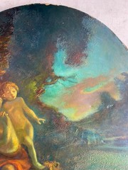 1850’s French Romantic Antique Oil Canvas – Allegory of Motherhood in Landscape