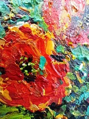 Original Oil Painting Summer Landscape Wildflowers Red Poppies Signed 6×4
