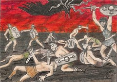 ACEO PRINT OF PAINTING WAR OF MORREGAN RYTA RAVEN CROW Halloween folk art legend