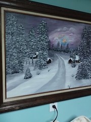 Oil Painting 44 X 31 Beautiful Winter Scene In A Nice Wood Frame Signed By Lin S