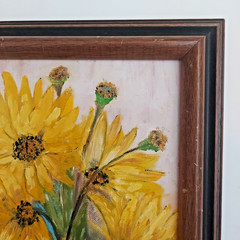 Vintage Original Painting on Canvas Sunflowers Framed Still Life Frances Wesley