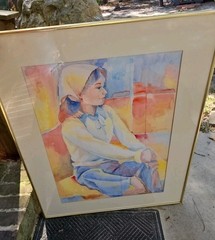 Watercolor Portrait Of A Lady 1970s Original Pastels Signed Outsider Art 36×28