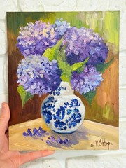 Hydrangea Floral Original Oil Painting Art Impasto Flower Still Life 8×10 in