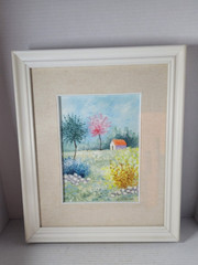 VTG PAINTING BY CASTELLARI „PAESAGGIO“ 18X24 FRAMED WHITE WOOD (ART1-16-M-0)