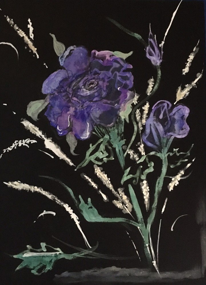 Original Ink Rose Painting Lori Clark Matted to 11″ x 14″ Plastic Sleeve GIFT!