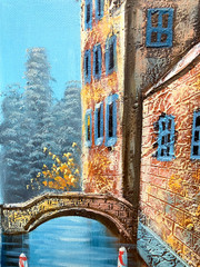 Original Oil Painting – Venice Canal Waterway, Italy