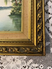 Vtg oil on Panel painting Landscape tree florida bayou gold gilt frame Signed