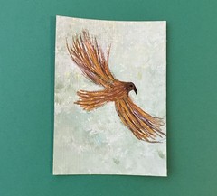 ACEO Original Bird Acrylic Painting 2.5 x 3.5. ~ Wind Rider