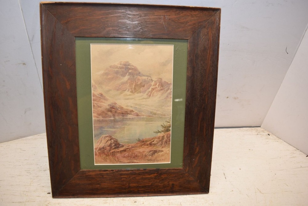 1914 Thomas W Fripp – Named BC Vancouver Artist – Mountain Lake Watercolor
