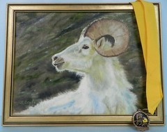 M.JANE DOYLE SIGNED ORIG ART OIL/CAN PAINTING“PRINCE ALBERT“(MOUNTAIN RAM GOAT)