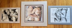 Lesbian Fine Art Original Painting, Queer Gay ‚Kiss‘ b/w Watercolor, 3 in Series