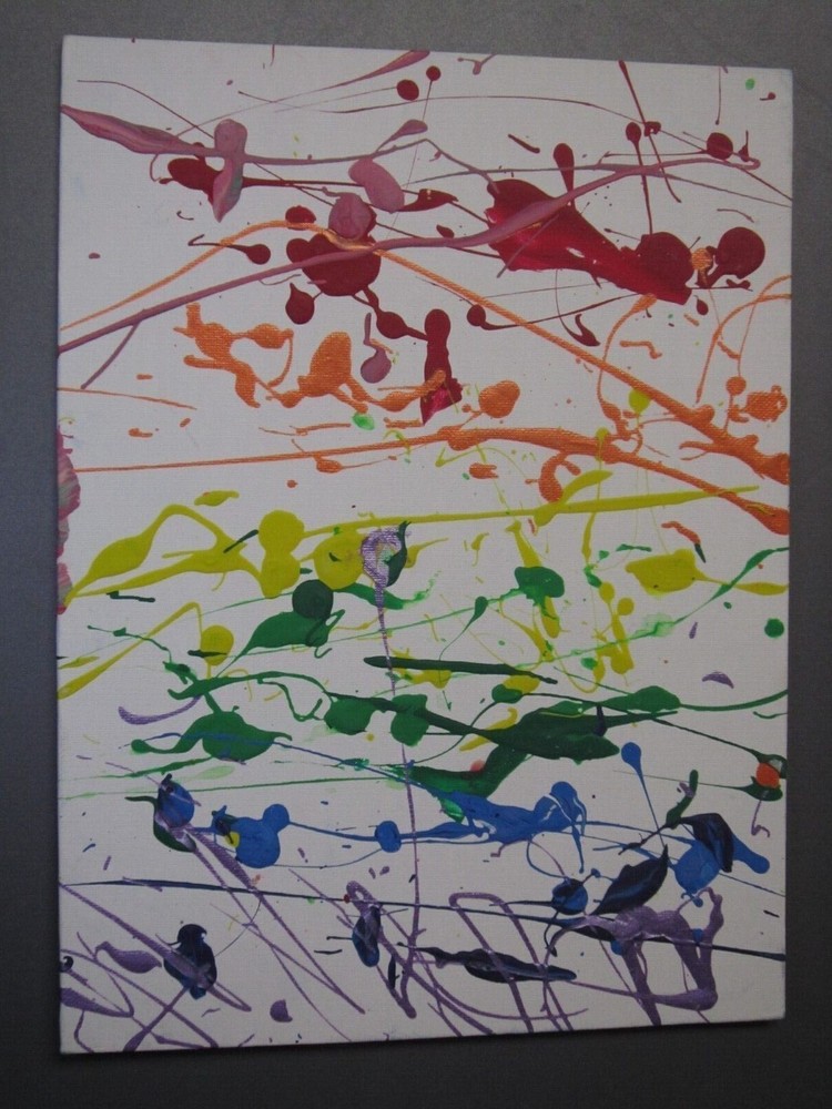 Rainbow Pink Red Orange Yellow Green Blue Purple Splatter Painting 9″x12″ Canvas